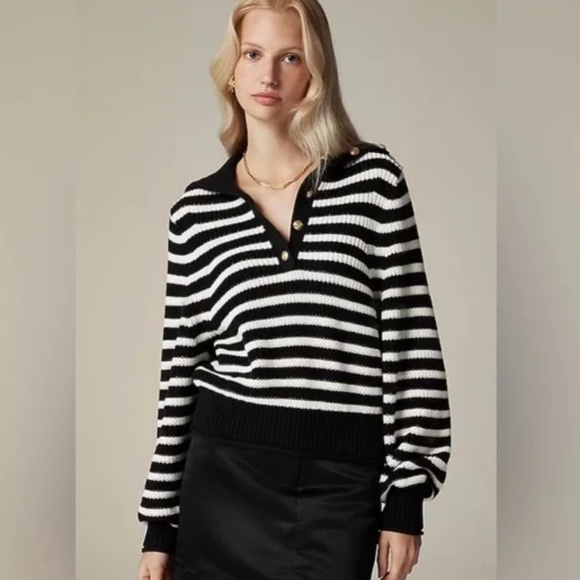 J. Crew Ribbed Cotton Button-Collar Sweater in Navy/White Stripe - S - Picture 5 of 5